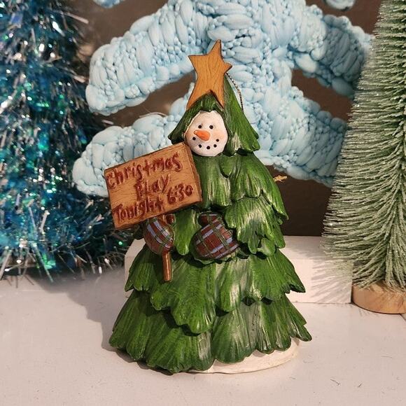 Deb Strain snowman tree Christmas play tonight at 6:30 cute large ornament 1999 - Picture 10 of 11